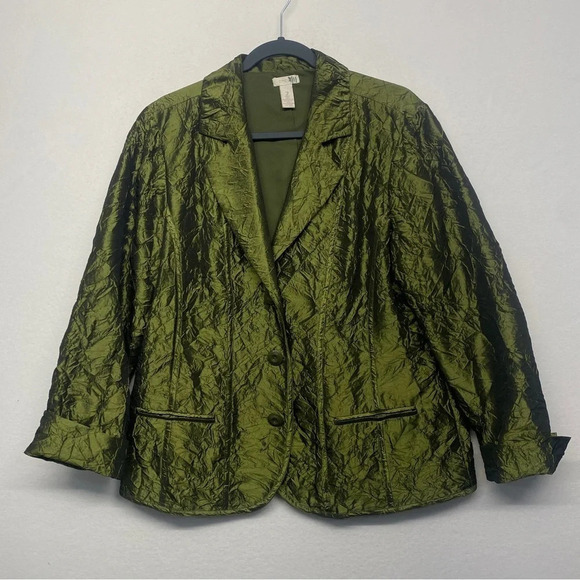 Chico's Jackets & Blazers - Chico's Green Crinkle Jacket Blazer 2 / M Cuff Sleeve